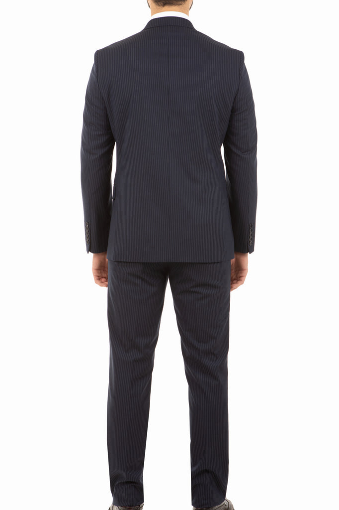 Navy Pinstripe Double Breasted Semi Slim Fit Suit - Jack Martin Menswear