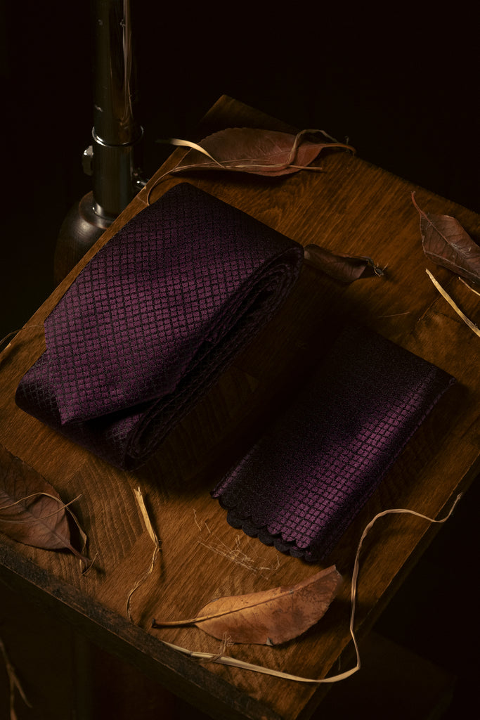 Tie & Hanky Set: Plum Dobby Tie & Hanky - Jack Martin