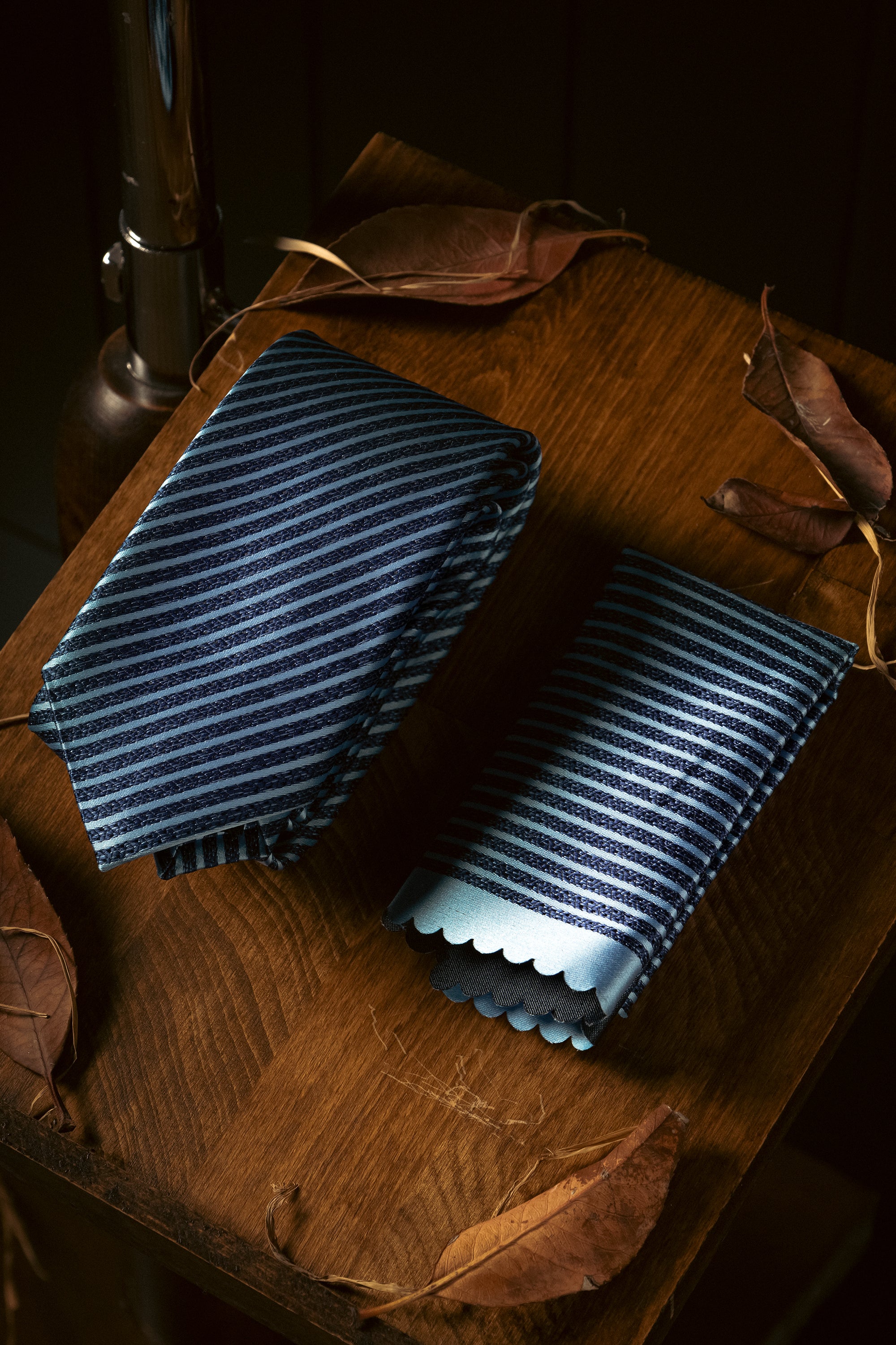 Tie & Hanky Set: Navy & Blue Stripe Tie & Hanky - Jack Martin