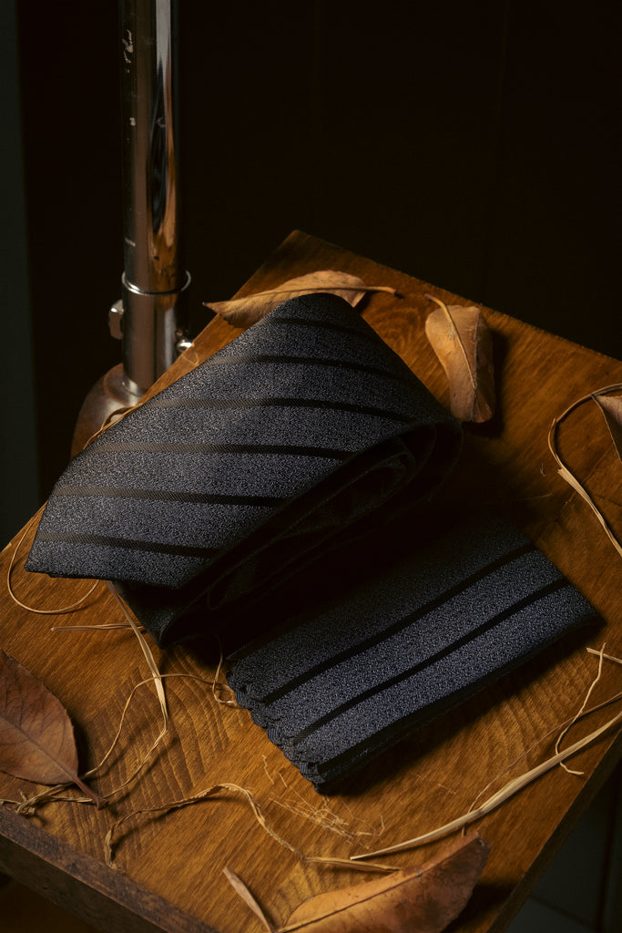 Tie & Hanky Set: Navy Two Tone Stripe Tie & Hanky - Jack Martin