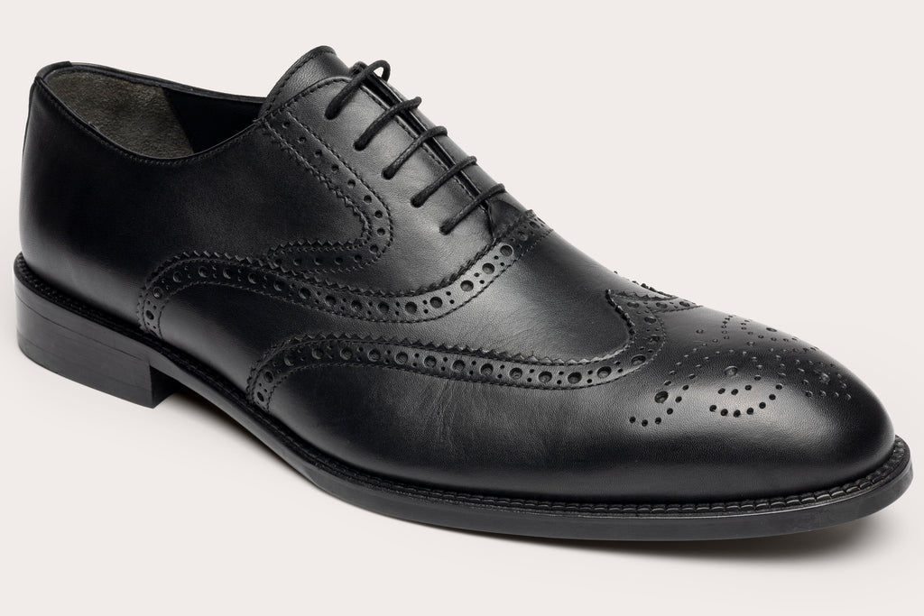CHARLES - Black Handmade Leather Brogue Oxford Shoes - Jack Martin