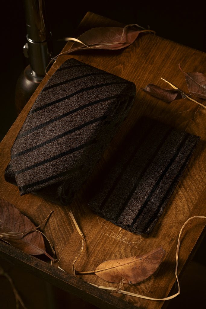 Tie & Hanky Set: Bronze Brown Stripe Tie & Hanky - Jack Martin