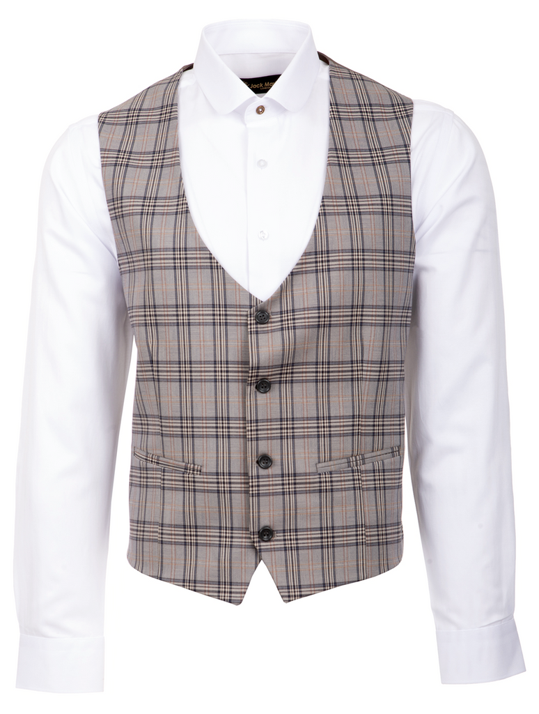 Cream & Blue Bold Check Suit Waistcoat - Jack Martin Menswear