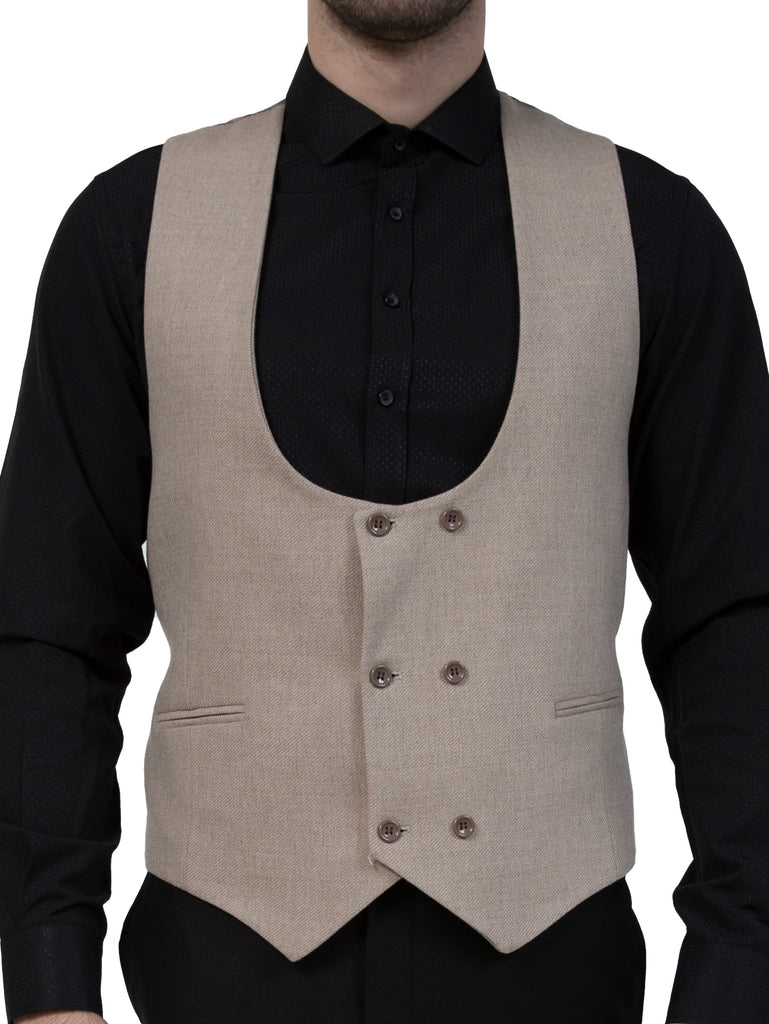 Cream Tweed Double Breasted Waistcoat - Jack Martin Menswear