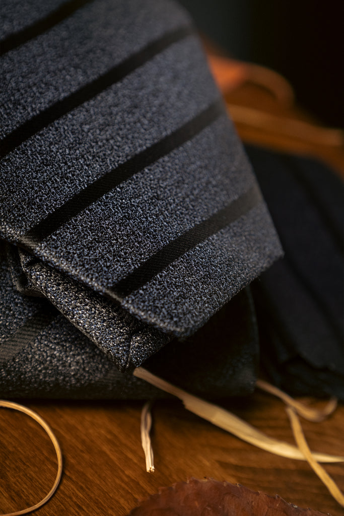 Tie & Hanky Set: Navy Two Tone Stripe Tie & Hanky - Jack Martin