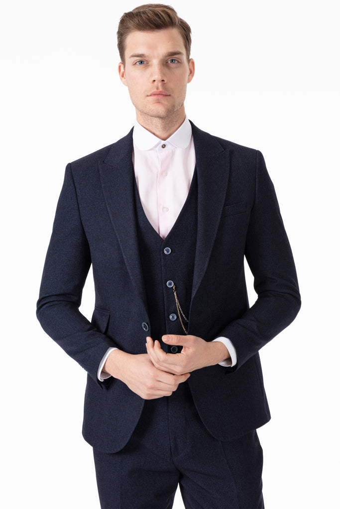 TOMMY - Peaky Blinders Style - Navy Tweed Blazer - Jack Martin Menswear