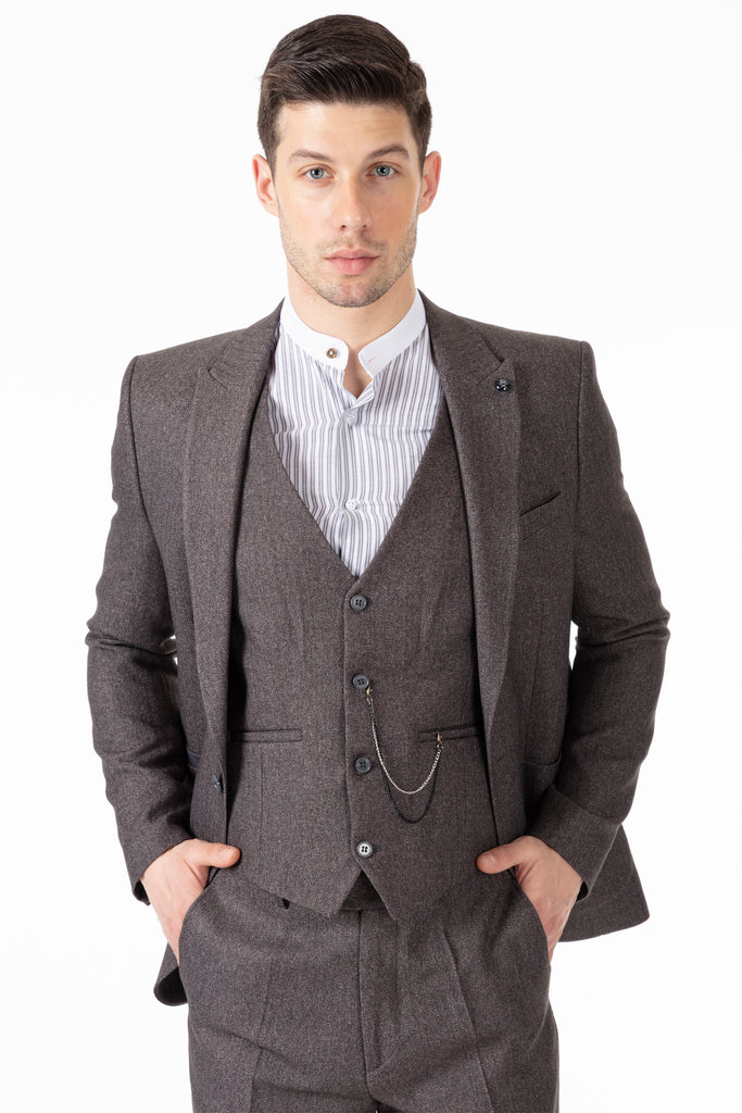 JOHN - Grey Tweed Herringbone Blazer with Patch Pockets - Jack Martin Menswear