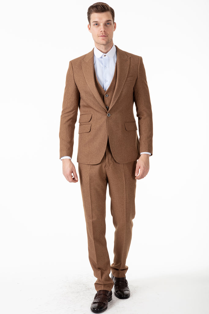 TOMMY - Tan Tweed Trousers - Jack Martin Menswear