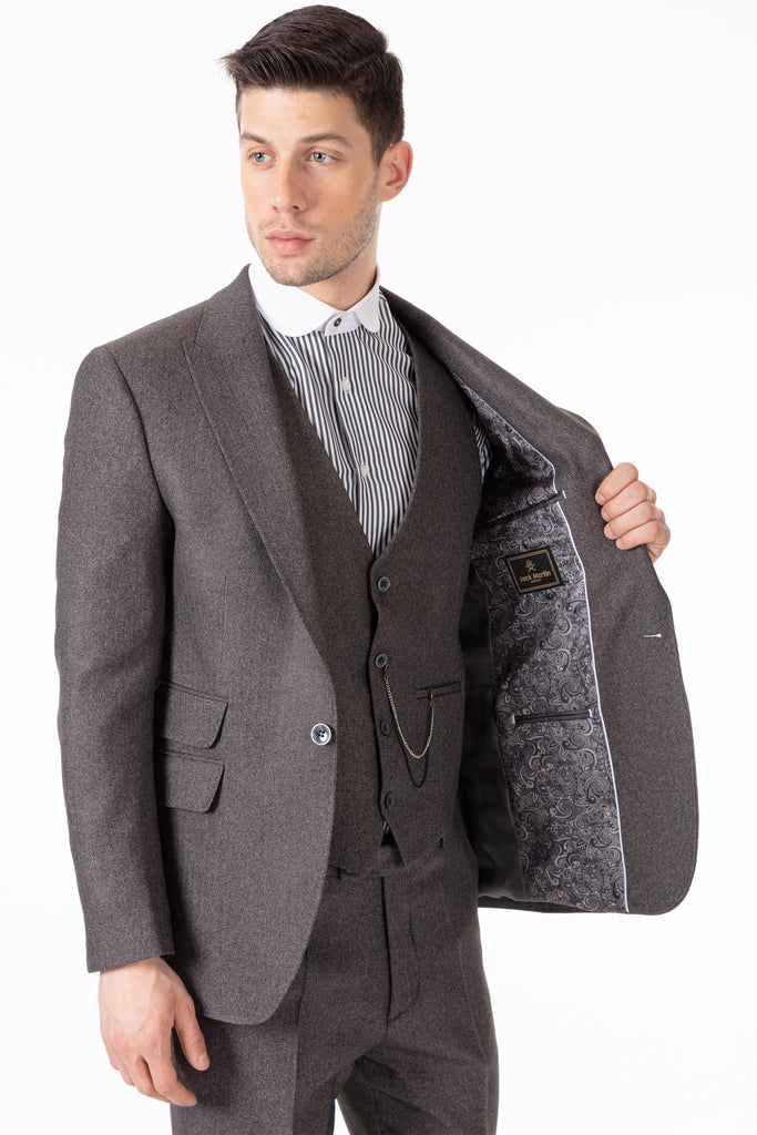 TOMMY - Peaky Blinders Style - Grey Herringbone Tweed Blazer - Jack Martin Menswear