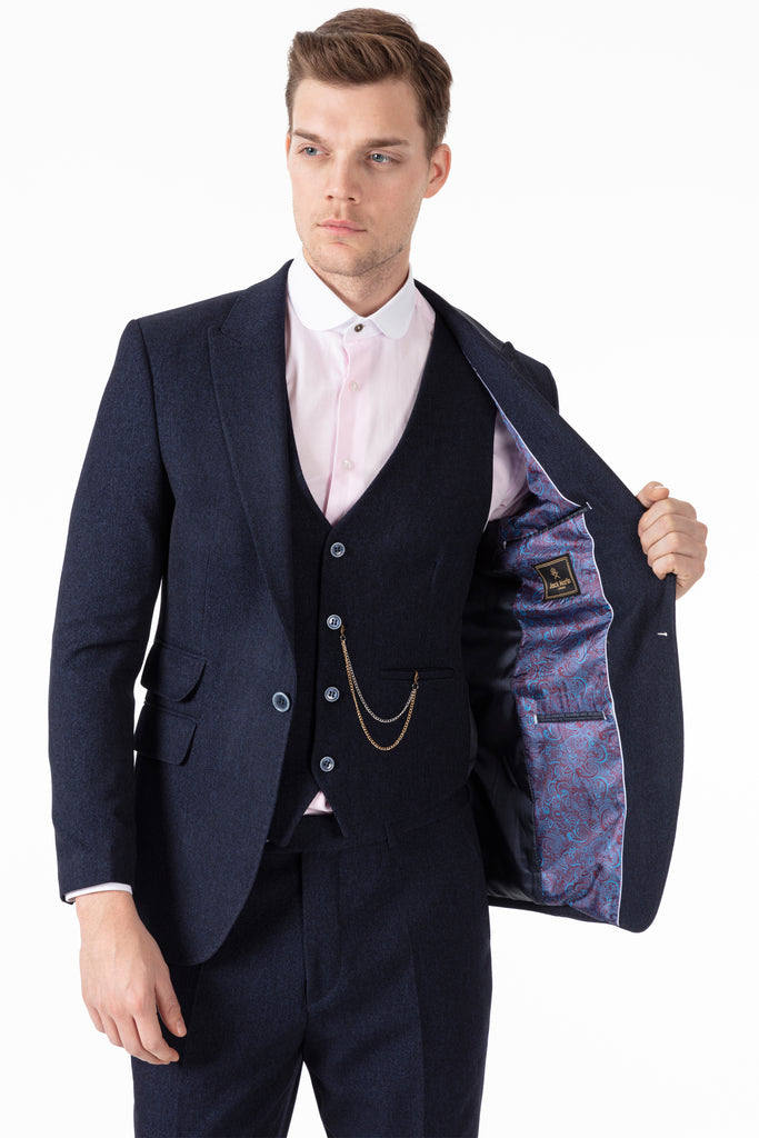 TOMMY - Peaky Blinders Style - Navy Tweed Blazer - Jack Martin Menswear