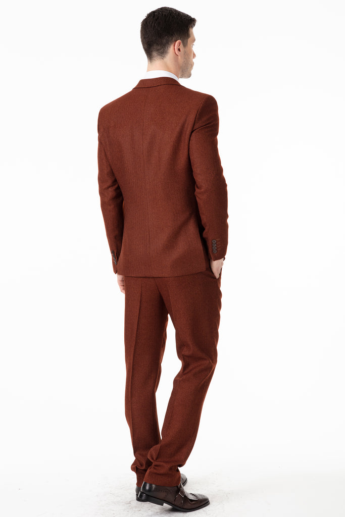 JOHN - Tobacco Brown Tweed Herringbone Blazer with Patch Pockets - Jack Martin Menswear