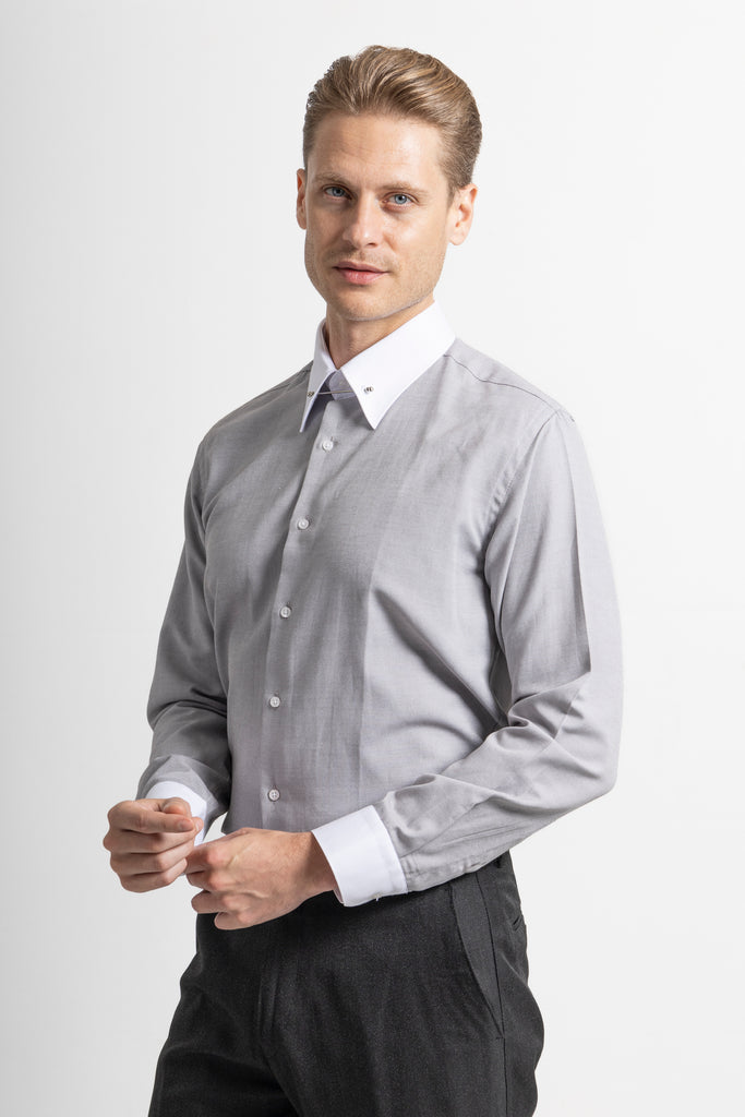 ADAM - Grey Oxford Pin Collar Shirt - Jack Martin