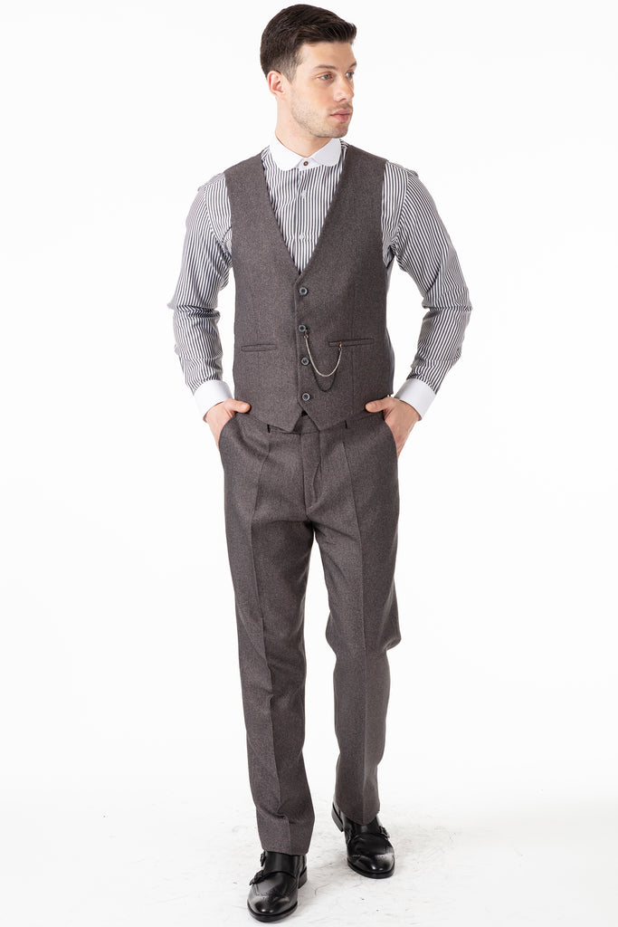 TOMMY - Grey Herringbone Tweed Trousers - Jack Martin Menswear