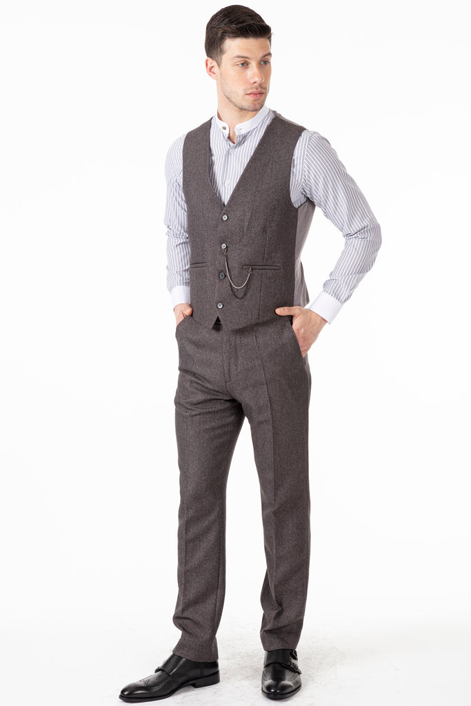 JOHN - Grey Tweed Herringbone Trousers - Jack Martin Menswear