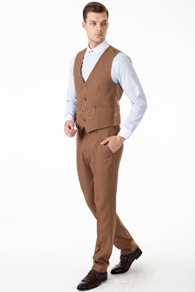 TOMMY - Peaky Blinders Style - Tan Tweed 3 Piece Suit - Jack Martin Menswear