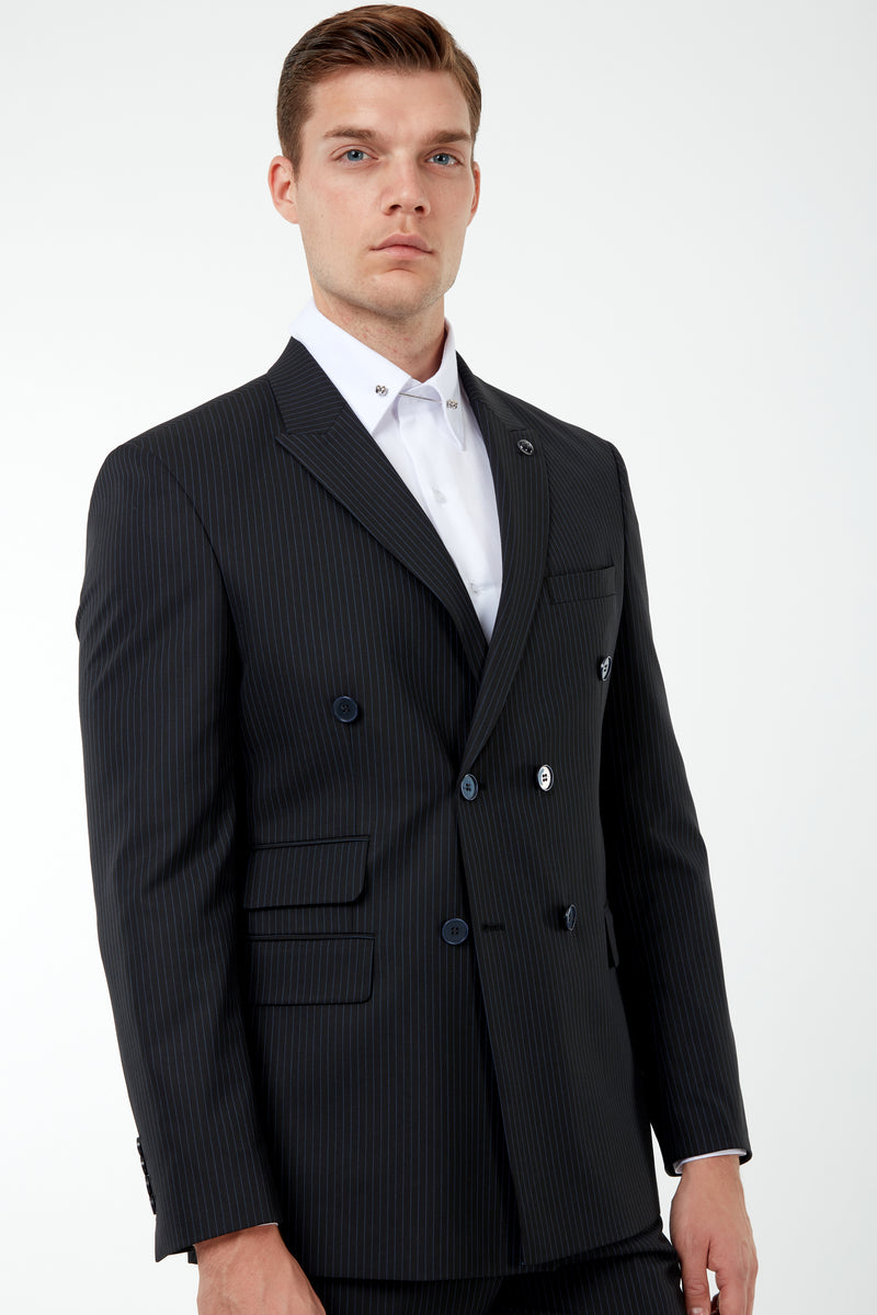 EDWARD - Black Pinstripe Double Breasted Suit | Jack Martin – Jack ...