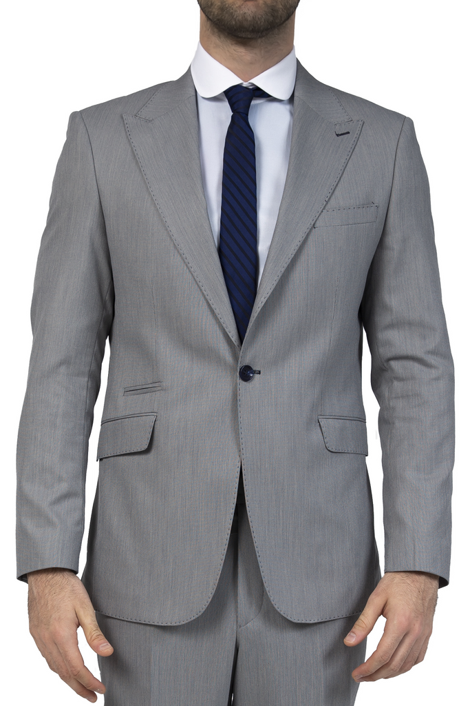 Grey & Blue Textured Semi-Slim Fit Suit with Smart Peak Lapel (PERCY) - Jack Martin Menswear