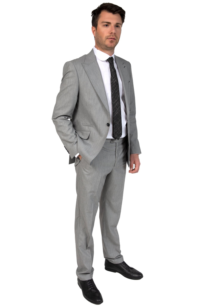 Grey & Black Textured Semi Slim Fit Suit Jacket / Blazer with Peak Lapel (PERCY) - Jack Martin Menswear