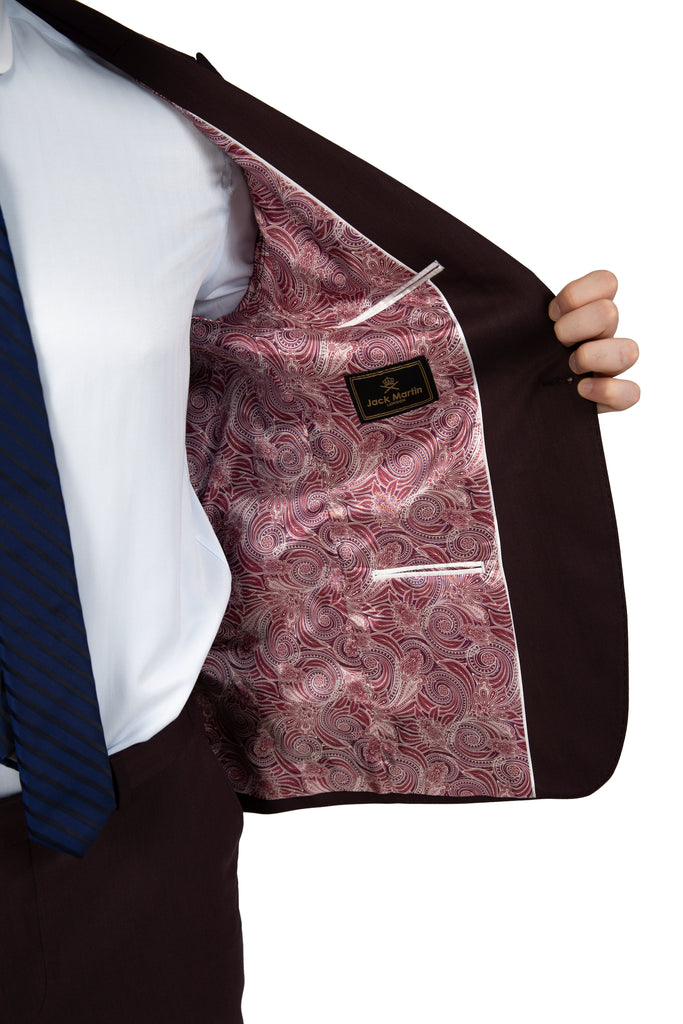 Burgundy Semi-Plain Suit with Peak Lapel (PERCY) - Jack Martin Menswear