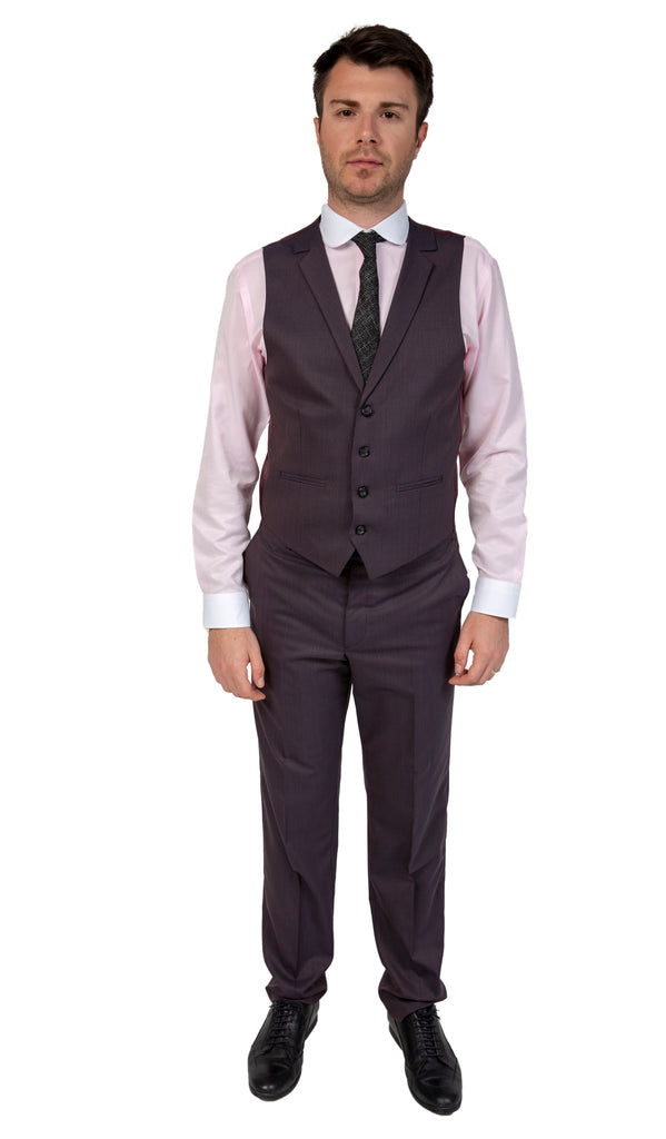 Bronze Brown Semi Plain Collared Suit Waistcoat (PERCY) - Jack Martin Menswear