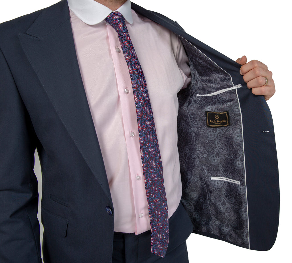 Navy Semi Plain Suit Jacket / Blazer with Peak Lapel (PERCY) - Jack Martin Menswear