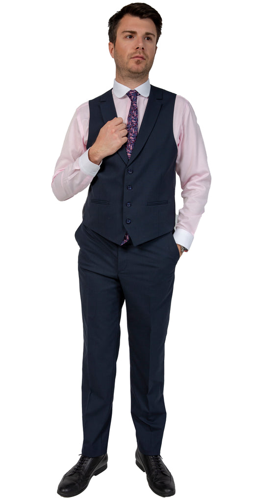 Navy Semi Plain Slim Fit Suit Trousers (PERCY) - Jack Martin Menswear