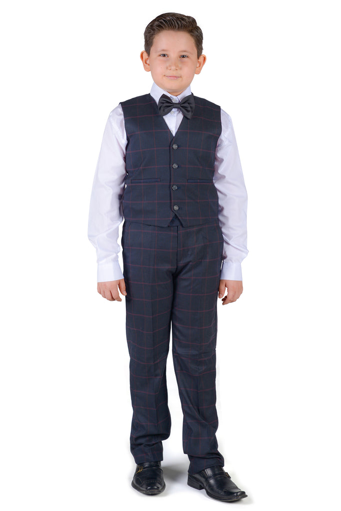 ARTHUR - Navy Check Boy's 3 Piece Suit - Jack Martin Menswear