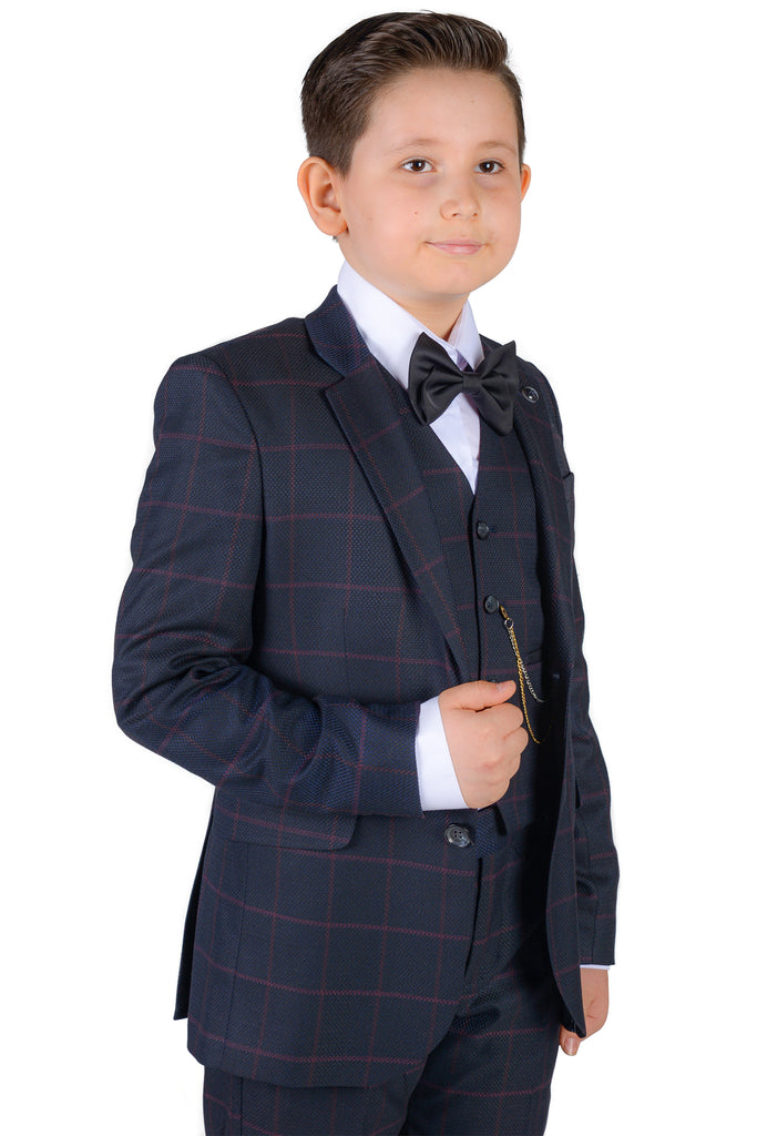 ARTHUR - Navy Check Boy's 3 Piece Suit - Jack Martin Menswear