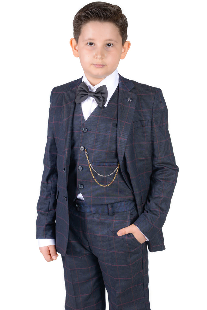 ARTHUR - Navy Check Boy's 3 Piece Suit - Jack Martin Menswear