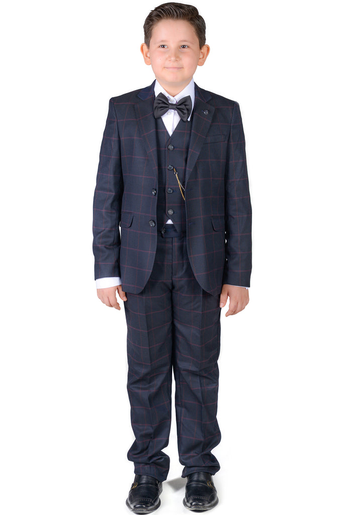 ARTHUR - Navy Check Boy's 3 Piece Suit - Jack Martin Menswear