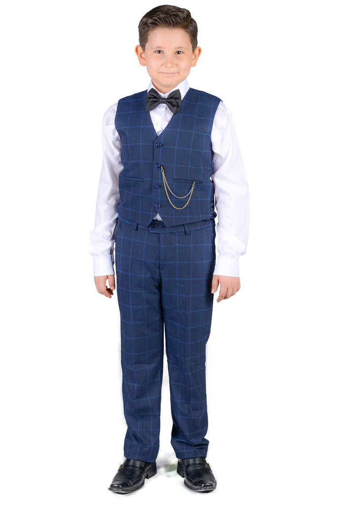 ARTHUR - Blue Check Boy's 3 Piece Suit - Jack Martin Menswear