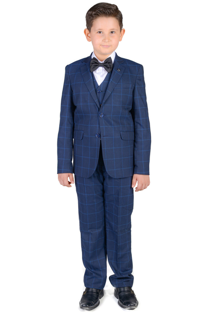 ARTHUR - Blue Check Boy's 3 Piece Suit - Jack Martin Menswear