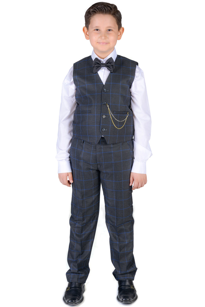ARTHUR - Ash Grey Check Boy's 3 Piece Suit - Jack Martin Menswear