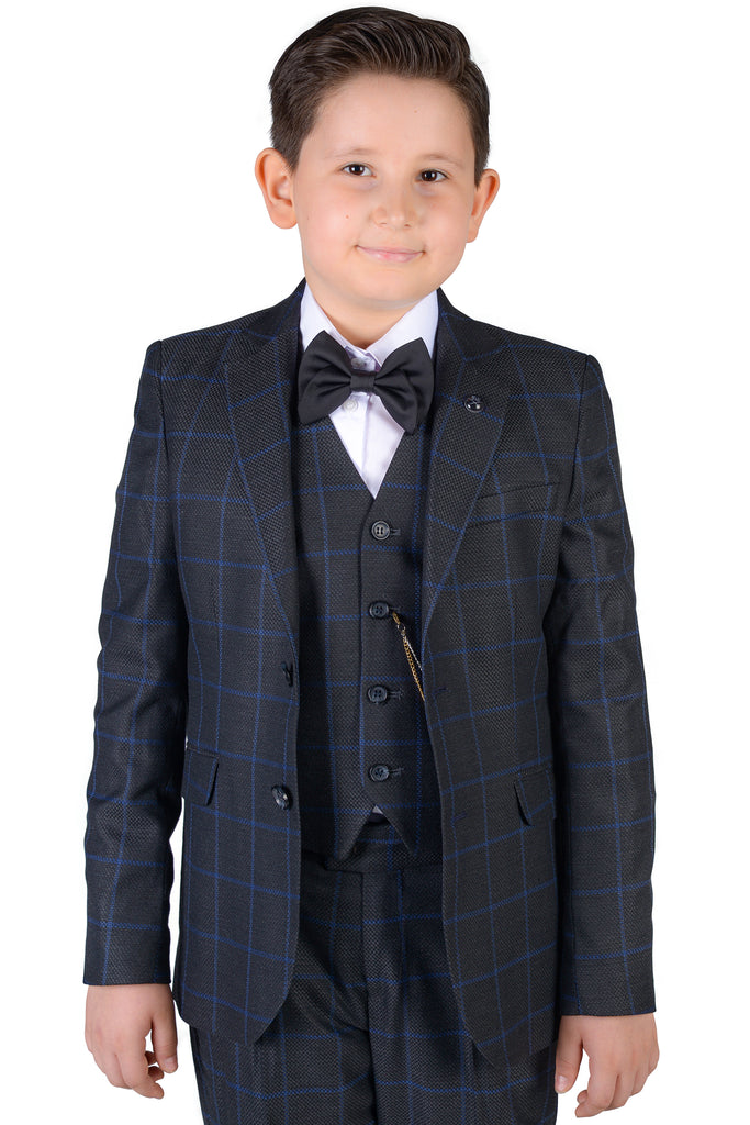 ARTHUR - Ash Grey Check Boy's 3 Piece Suit - Jack Martin Menswear