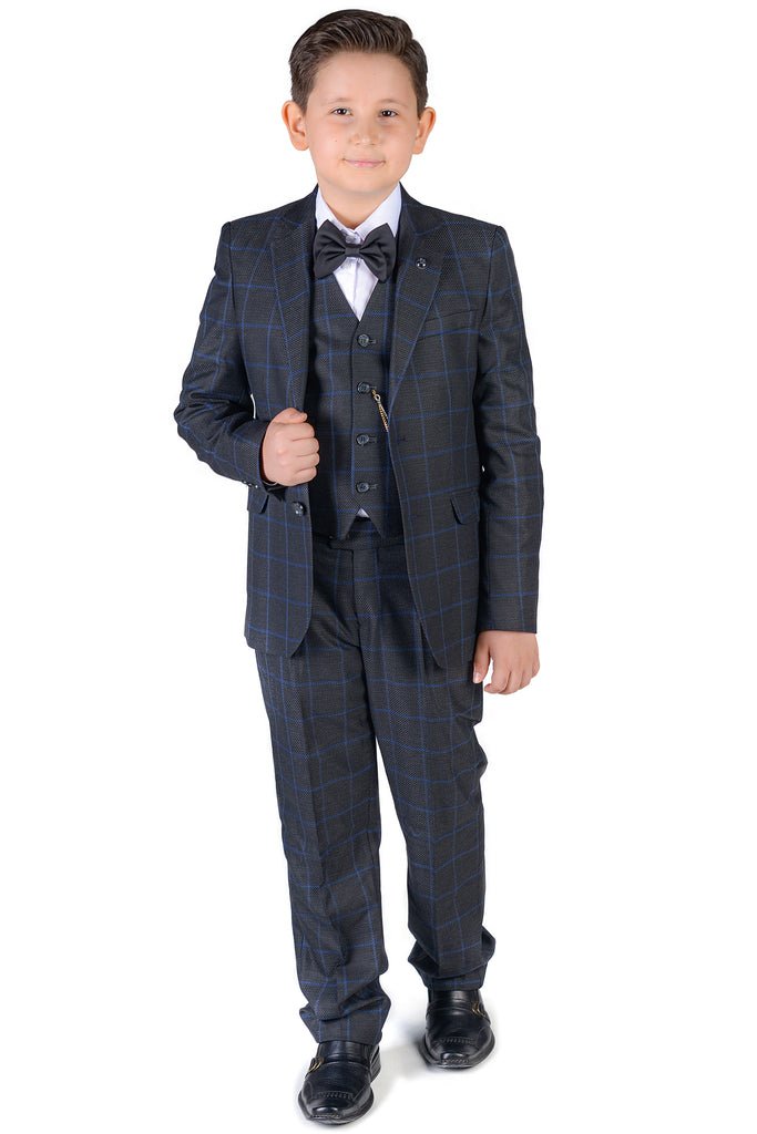 ARTHUR - Ash Grey Check Boy's 3 Piece Suit - Jack Martin Menswear