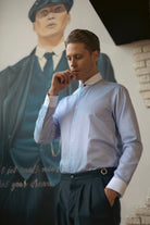 Peaky Blinders Style - Blue & White Bengal Stripe Slim Fit Shirt - Jack Martin Menswear