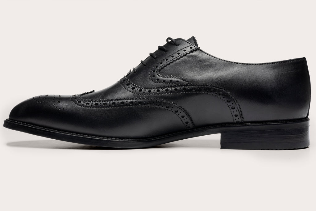 CHARLES - Black Handmade Leather Brogue Oxford Shoes - Jack Martin