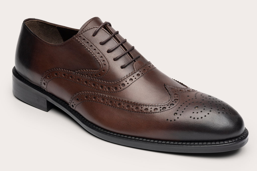 CHARLES - Brown Handmade Burnished Leather Brogue Oxford Shoes - Jack Martin
