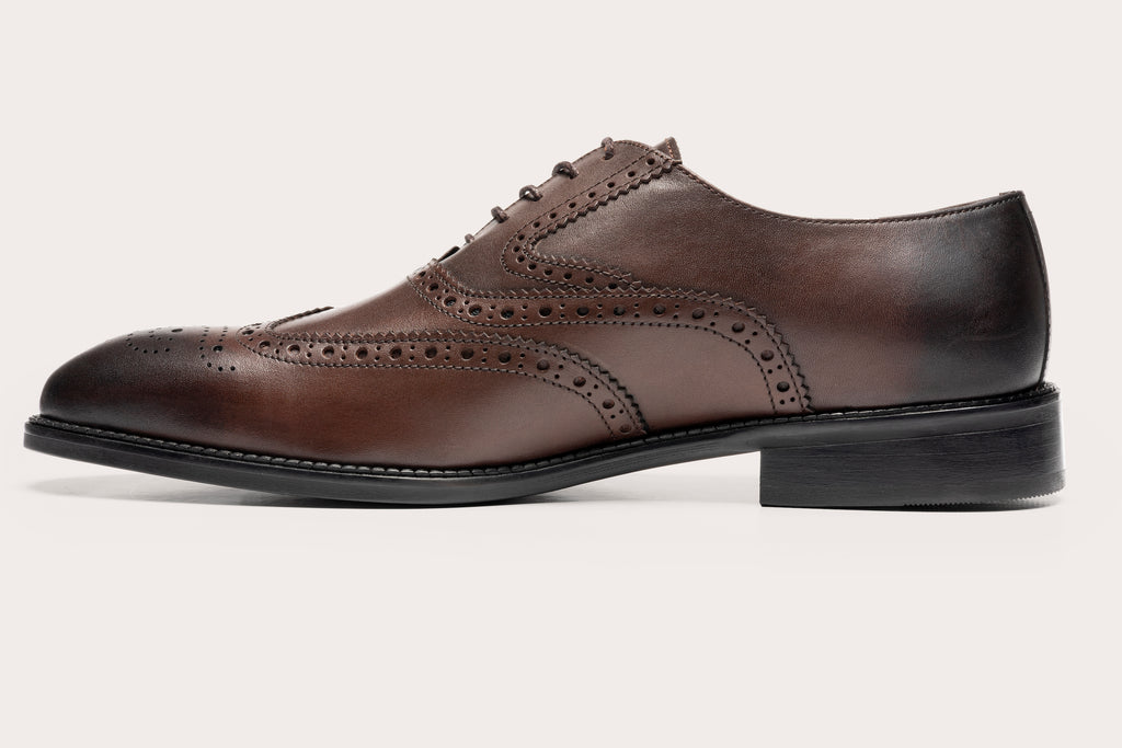CHARLES - Brown Handmade Burnished Leather Brogue Oxford Shoes - Jack Martin
