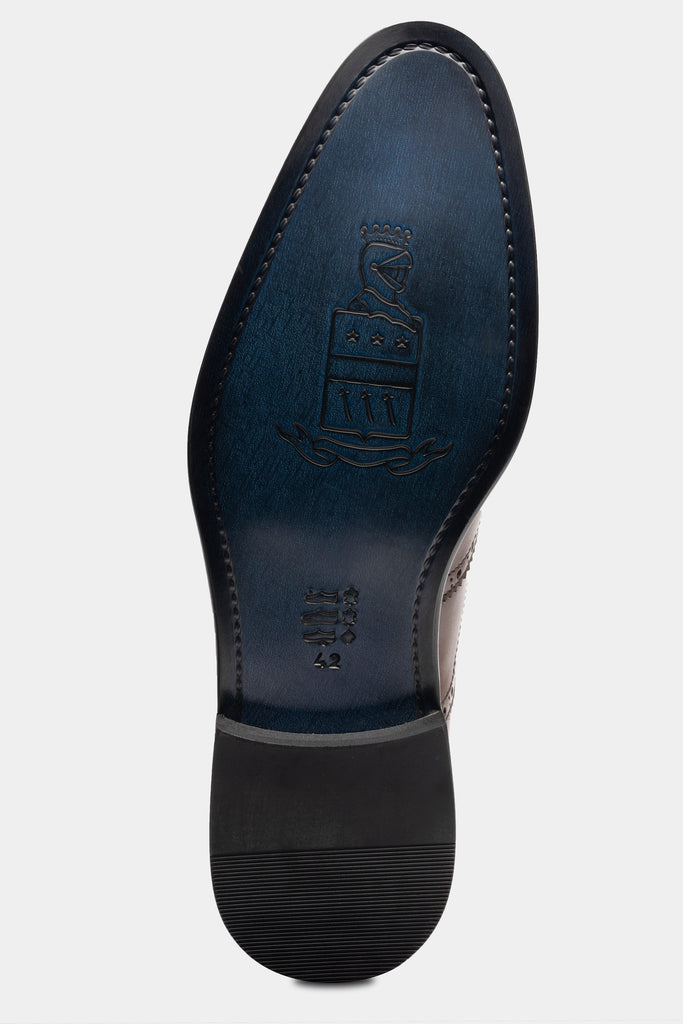 CHARLES - Tan Handmade Burnished Leather Brogue Oxford Shoes - Jack Martin