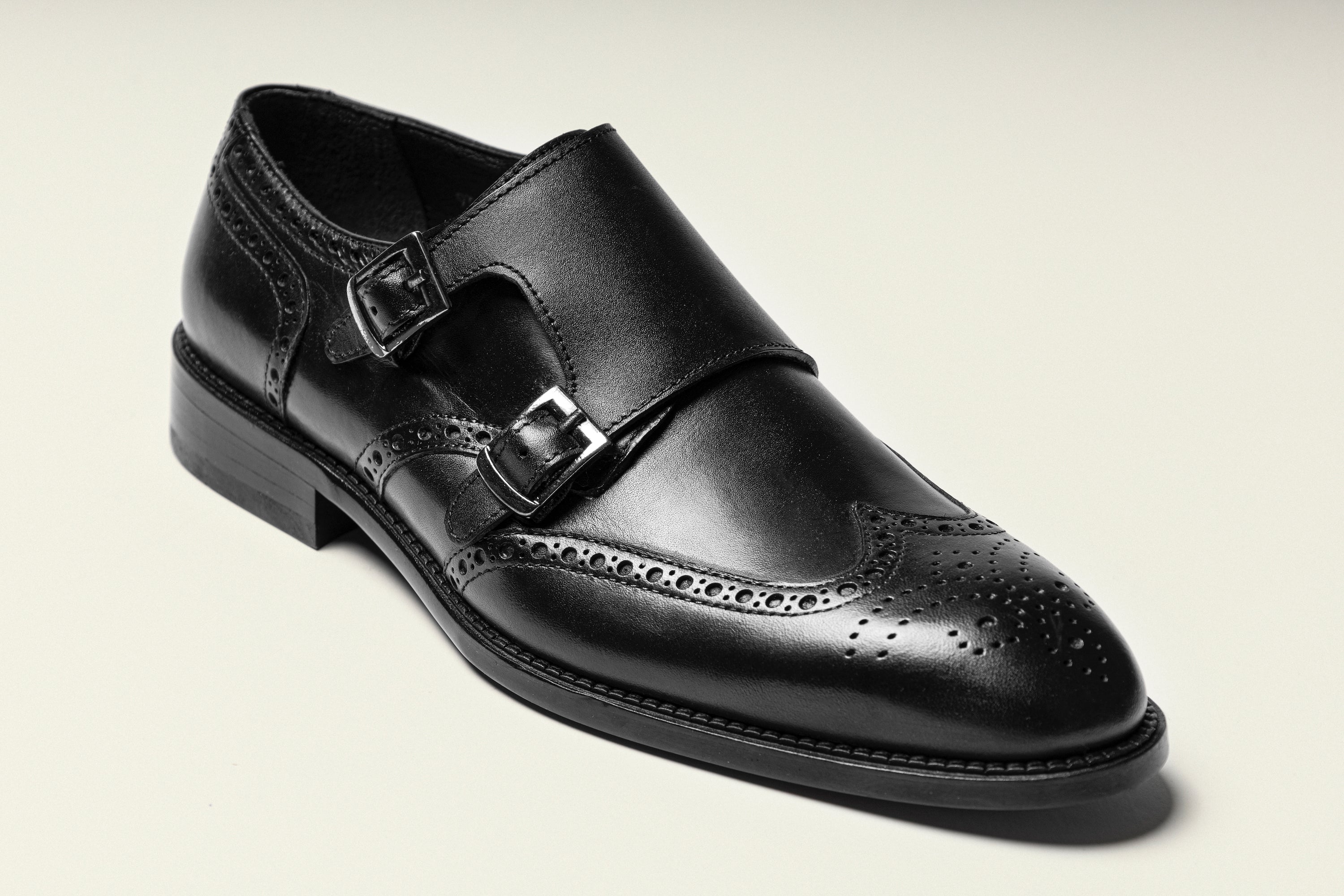 BLAKE Black Double Monk Strap Shoes Jack Martin Menswear