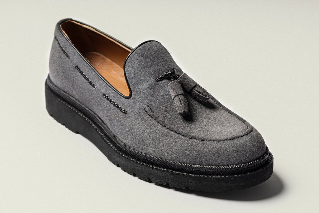 JUDE - Grey Handmade Suede Tassel Loafers with Thick Sole - Jack Martin