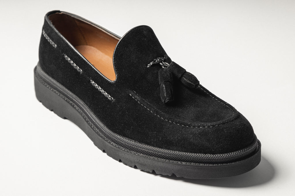 JUDE - Black Handmade Suede Tassel Loafers with Thick Sole - Jack Martin