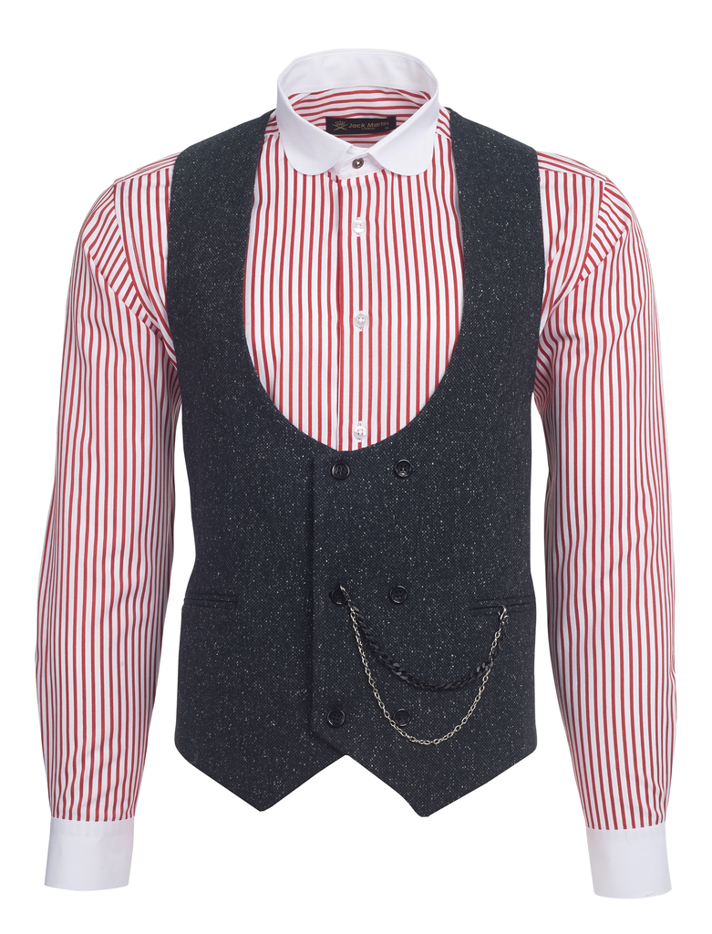 Ash Black Speckled Tweed Double Breasted Waistcoat - Jack Martin Menswear