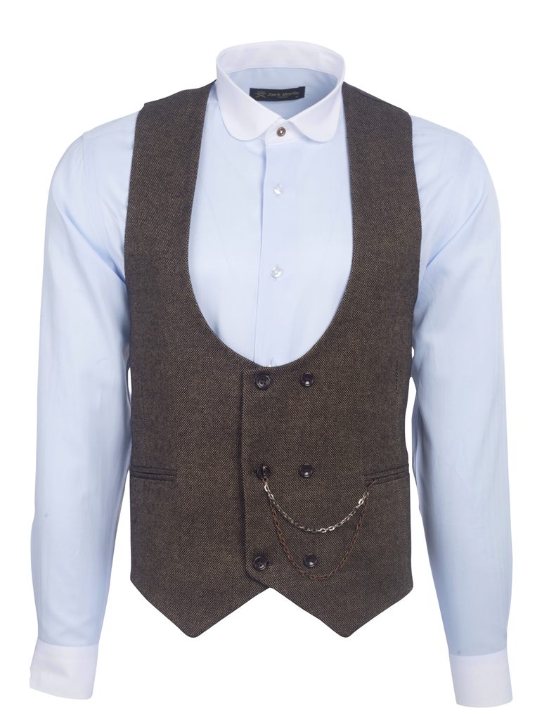 Brown Tweed Double Breasted Waistcoat - Jack Martin Menswear
