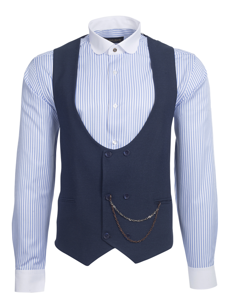 Blue Tweed Double Breasted Waistcoat - Jack Martin Menswear
