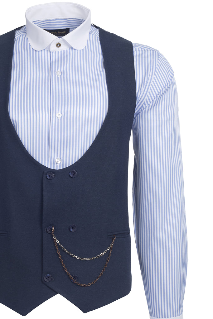 Blue Tweed Double Breasted Waistcoat - Jack Martin Menswear