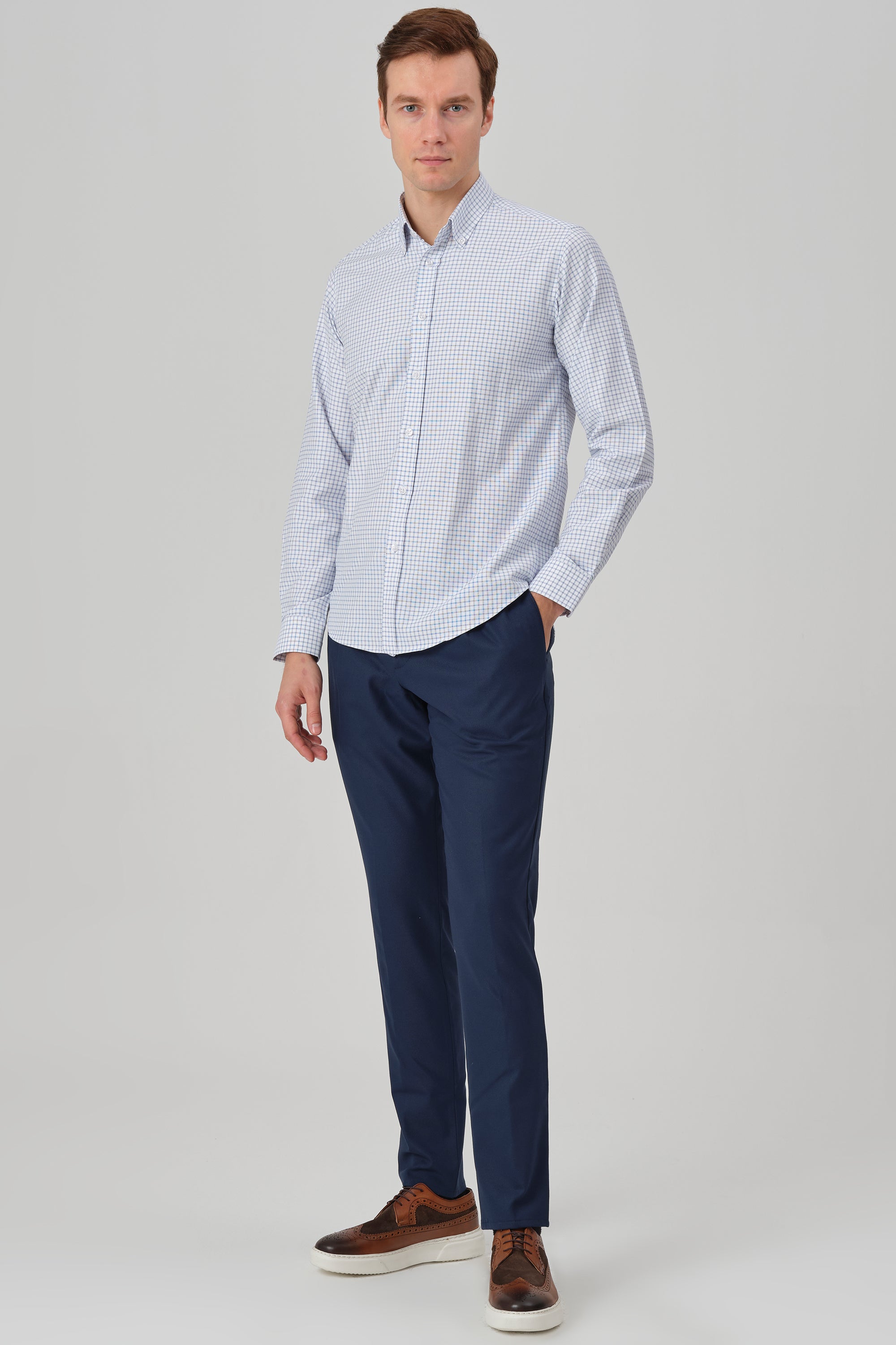 DAVID - Navy Check Oxford Button Down Casual Shirt - Jack Martin