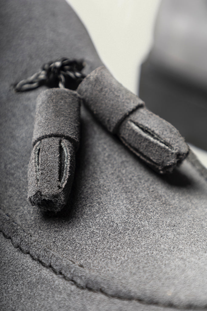 JUDE - Grey Handmade Suede Tassel Loafers with Thick Sole - Jack Martin