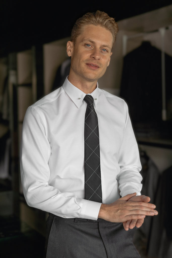 ADAM - White Oxford Pin Collar Shirt - Jack Martin